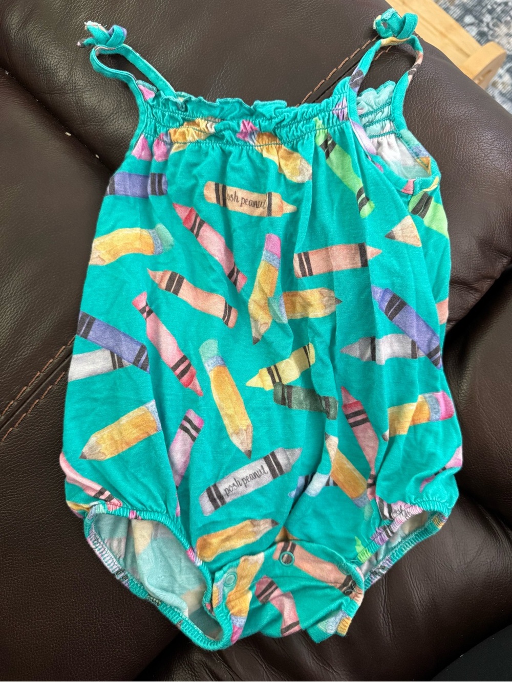 Posh Peanut Turquoise Multicolor Crayon-Pattern Romper